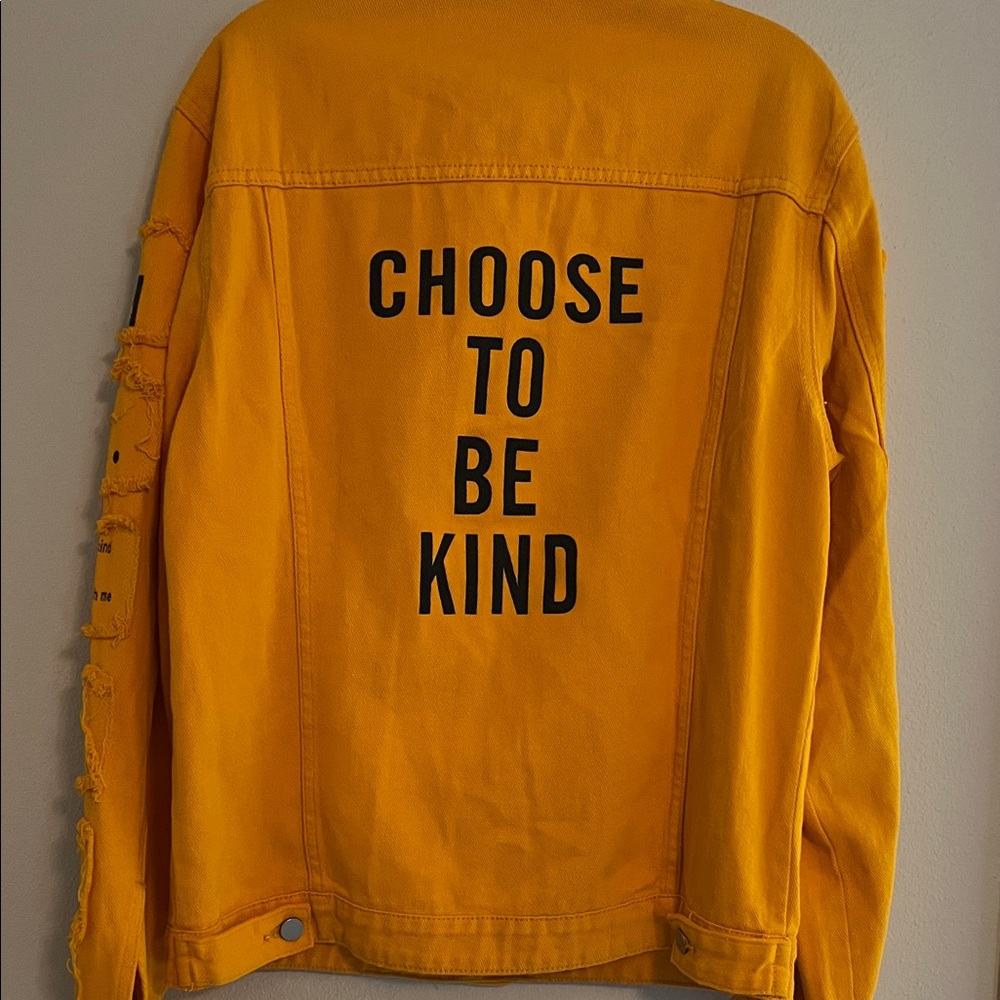 Yellow Denim Jacket with Inspirational Text